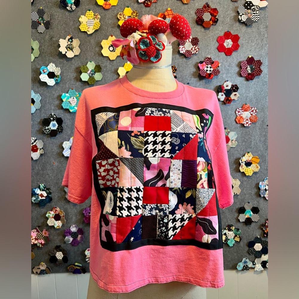 Neon Pink Bright Patchwork Crop Tee - Picture 13 of 16
